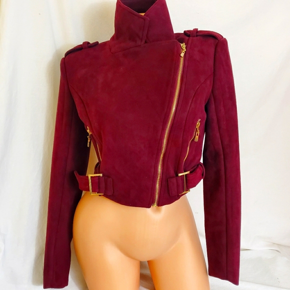 LULU'S Burgundy suede moto jacket - Picture 5 of 8